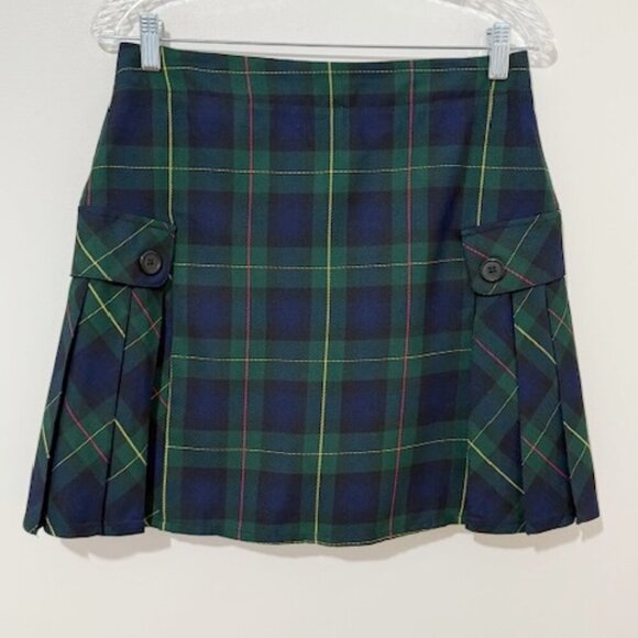 Lands' End School Uniform Side Pleat Skort Plaid Hunter/Classic Navy Size 6 - Picture 6 of 6